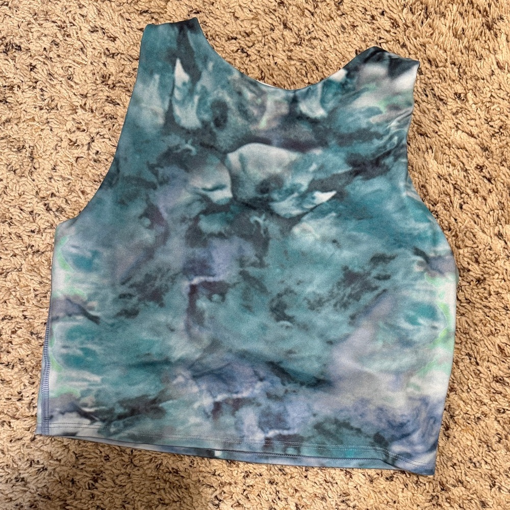 Athleta Teal and Gray Marble Crop Top